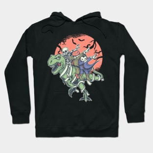 Funny Dabbing Boys Skeleton Pumpkin riding a T Rex Hoodie